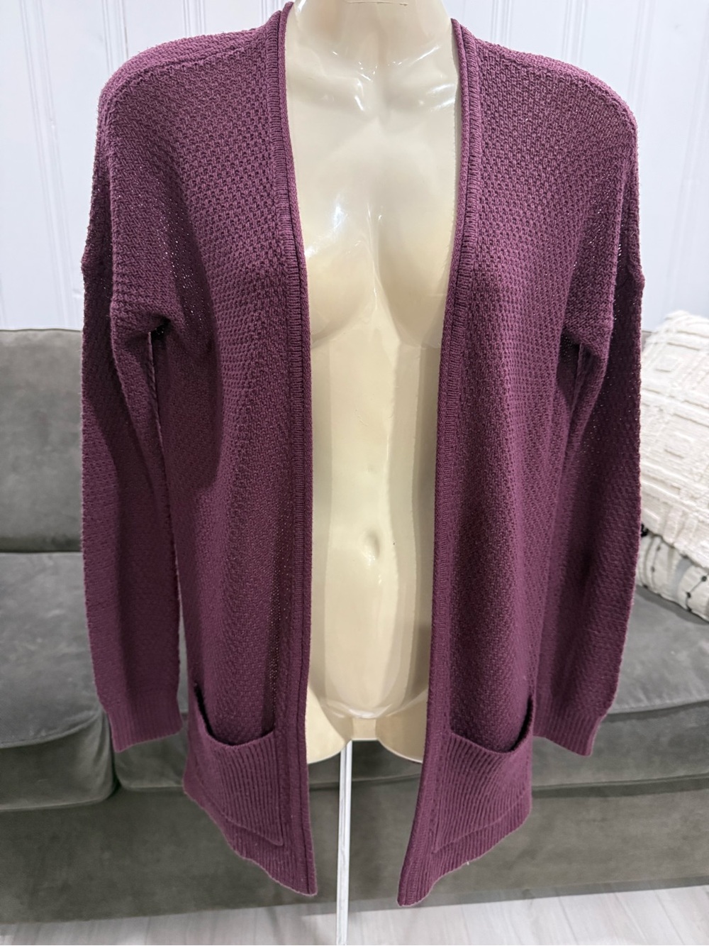 Garage Open-Front Cardigan Sweater - Plum